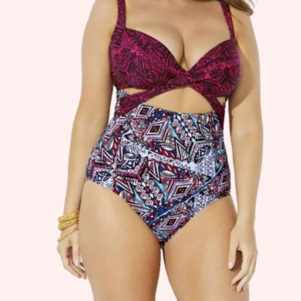 Swimsuits For All Cut Out Aztec Pattern Plus Size 22 NWT